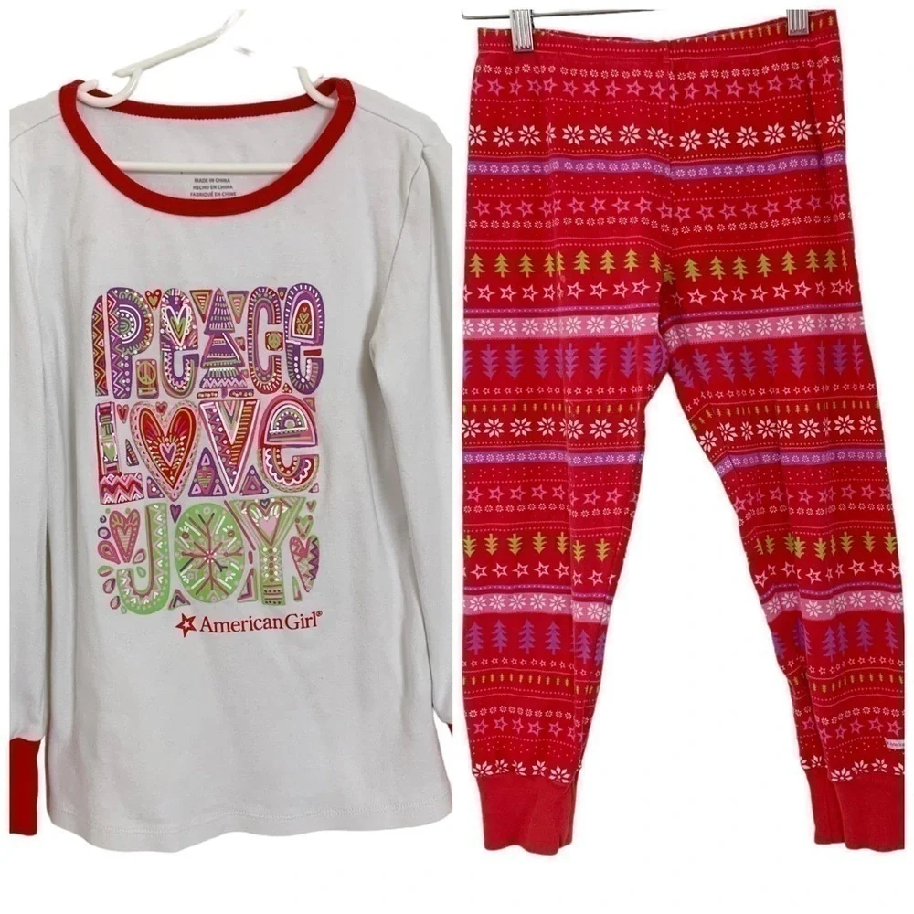 American Girl Christmas Pajama Set Cotton Long Sleeve Girls Size 10